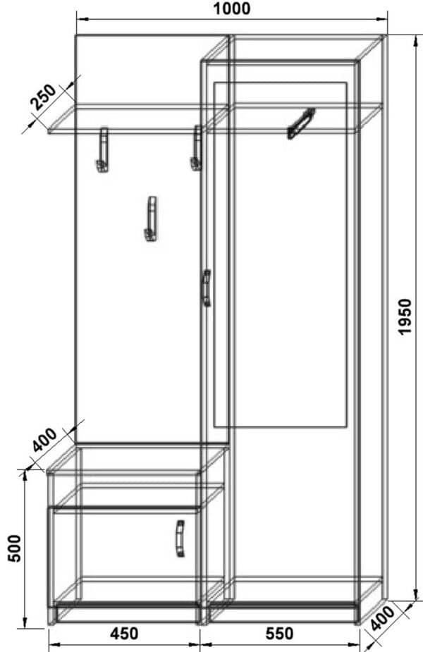 Прихожая П-3 <br>1950х1000х420 мм <br>Белый