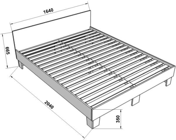 Двоспальне ліжко + основа з ламелями КР-16  <br/>Дуб Сонома <br/>900х2040х1640 мм