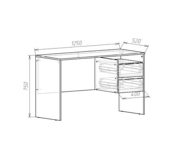 Письменный стол <br>Стиль-2 <br>Белый <br>1250х520х750 мм