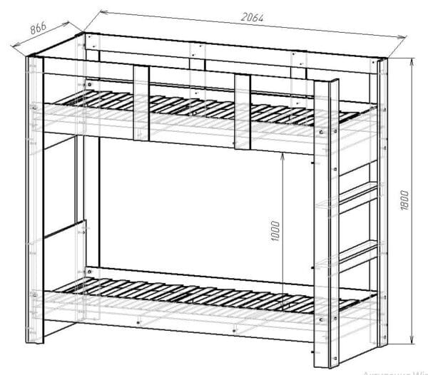 Ліжко двоповерхове розбірне з ламелями на дерев'яній основі <br/>Тандем 2 <br/>  1800х2064х866 мм <br/>Білий