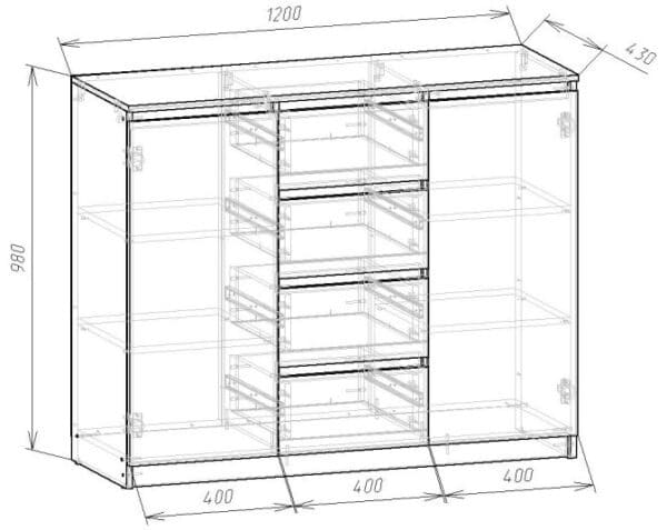 Комод с ящиками и тумбами <br>980х1200х430 мм <br>Белый