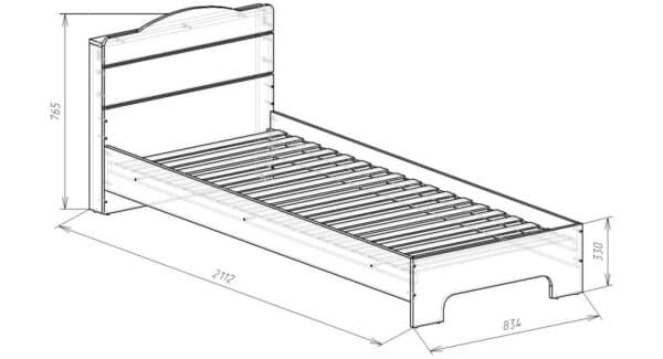 Кровать односпальная КР-8 Детская с ламелями <br>766х2112х834 мм <br>Белый