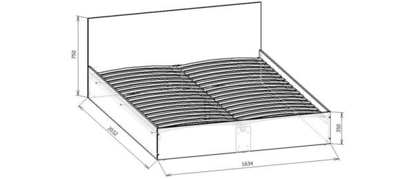 Двуспальная кровать + деревянное основание с ламелями КР-160 <br>Дуб Сонома <br>750х2032х1644 мм