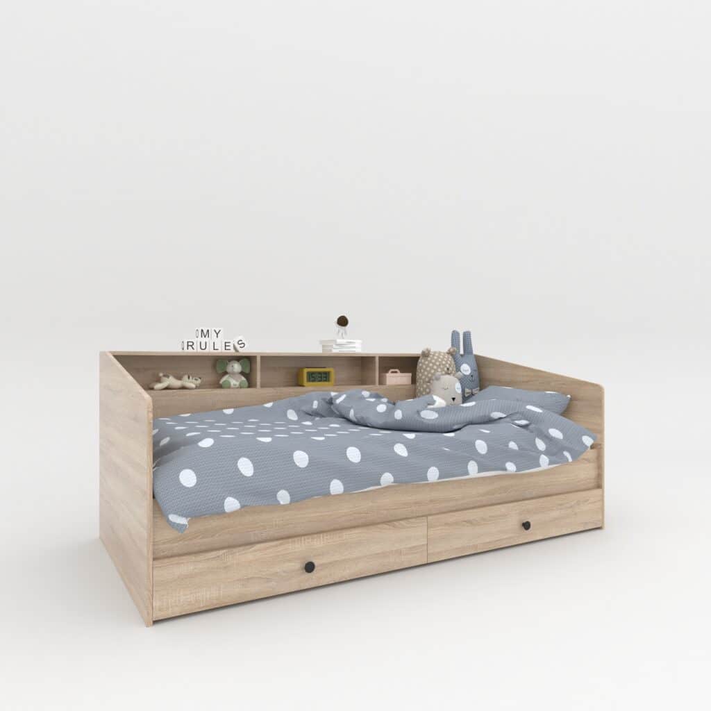 Детская кровать с ящиками Sleep well деревянная основа + ламели 800х2040х1000 мм Дуб Сонома