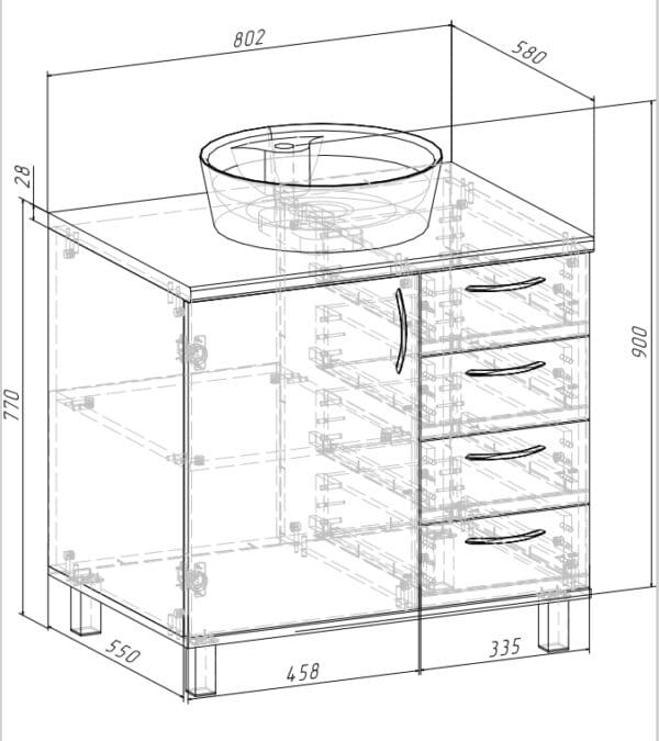 Тумба з умивальником ТПУ-1 <br/>960х580х802 мм <br/>Дуб Родос темний