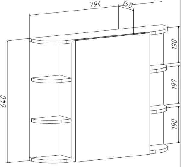Шкаф настенный с зеркалом <br>640х150х794 мм <br>Белый