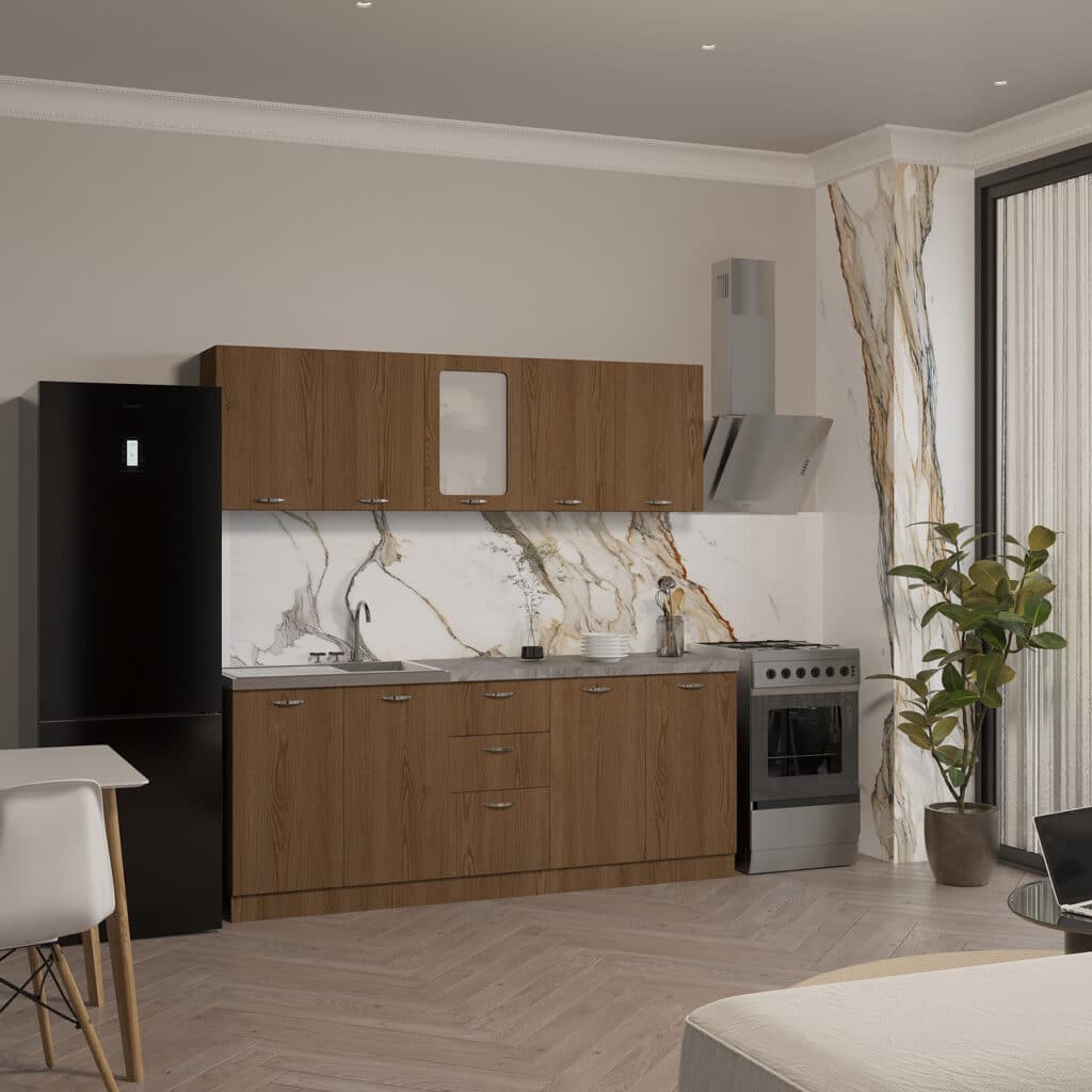 Кухня Comfort 1,6 м Дуб Родос темний гладкий із стільницею