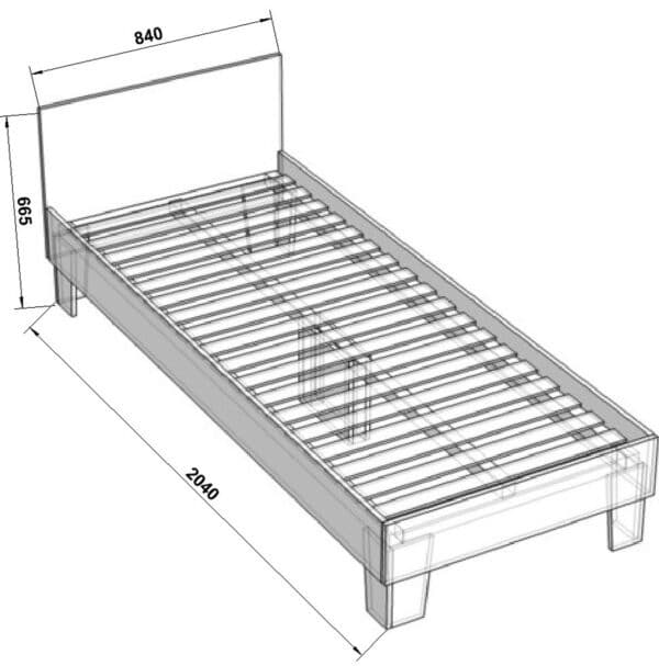 Односпальная кровать + основание с ламелями<br> КР-8 <br> Дуб Сонома <br>665х2040х840 мм