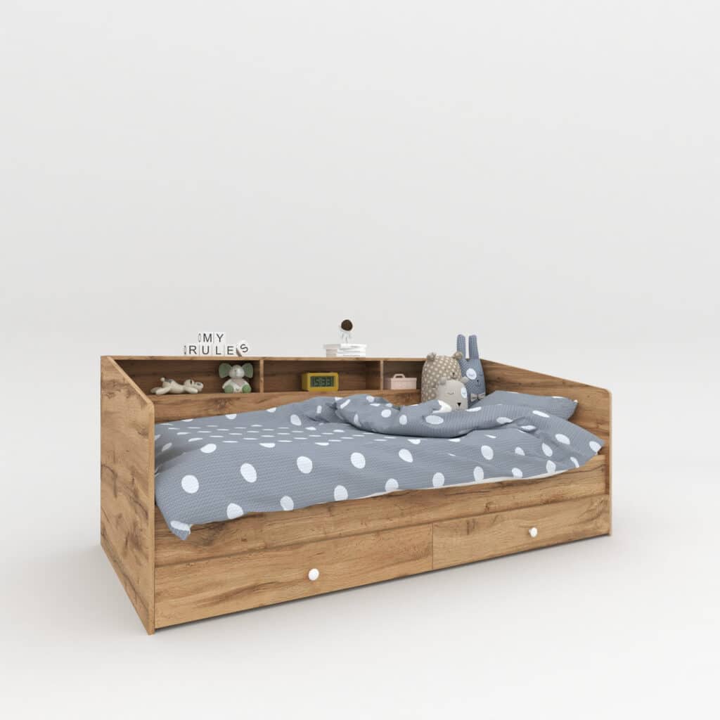 Детская кровать с ящиками Sleep well деревянная основа + ламели 800х2040х1000 мм Дуб Тахо