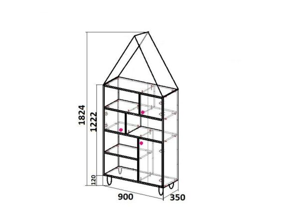 Стелаж будиночок з полицями в дитячу <br/>1824х900х350 мм <br/>Венге