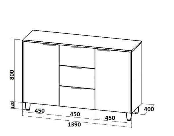 Комод Хюгге с ящиками и тумбами <br>800х1390х400 мм<br> Антарцит