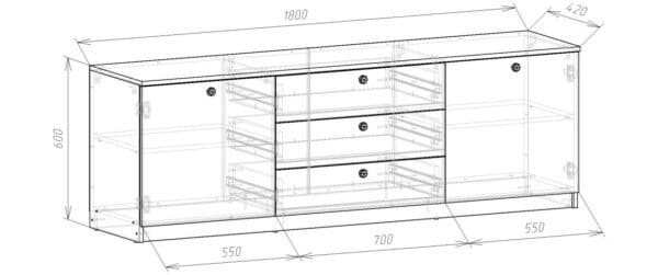 Комод Макс с ящиками и тумбами<br> 600х1800х420 мм <br>Антрацит