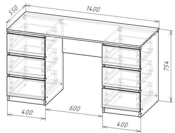 Письменный стол<br>754х1400х550 мм<br>Белый