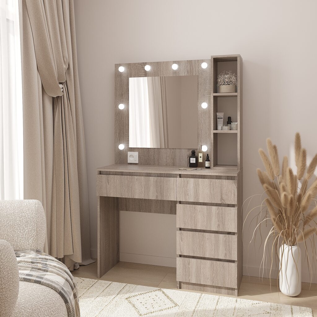 Туалетный столик с квадратным зеркалом Стиль Лайт 1600х1000х400 мм