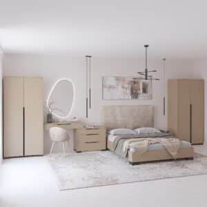 Комплект у спальню кімнату: Двоспальне ліжко/Туалетний столик/Дві шафи/Дві приліжкові тумба Рона №3