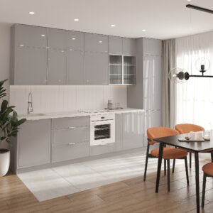 Функціональна дизайнерська готова кухня Хамбер з рельєфними глянцевими фасадами 3,4 м