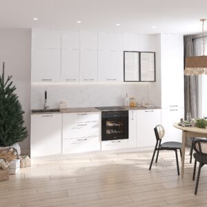 Функциональная дизайнерская готовая кухня Хамбер с глянцевыми рельефными фасадами 3,4 м