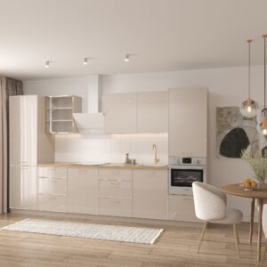 Дизайнерська готова кухня Юкон з рельєфними глянцевими фасадами та доводчиками 3,6 м