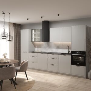 Дизайнерська готова кухня Юкон з рельєфними глянцевими фасадами та доводчиками 3,6 м