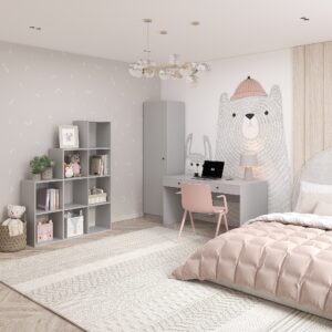 Комплект мебели в детскую комнату из 3-х предметов: Стеллаж/Шкаф/Письменный стол