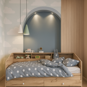 Детская односпальная кровать Sleep Well с ящиками и полками 800х2032х1108 мм деревянная основа + ламелями