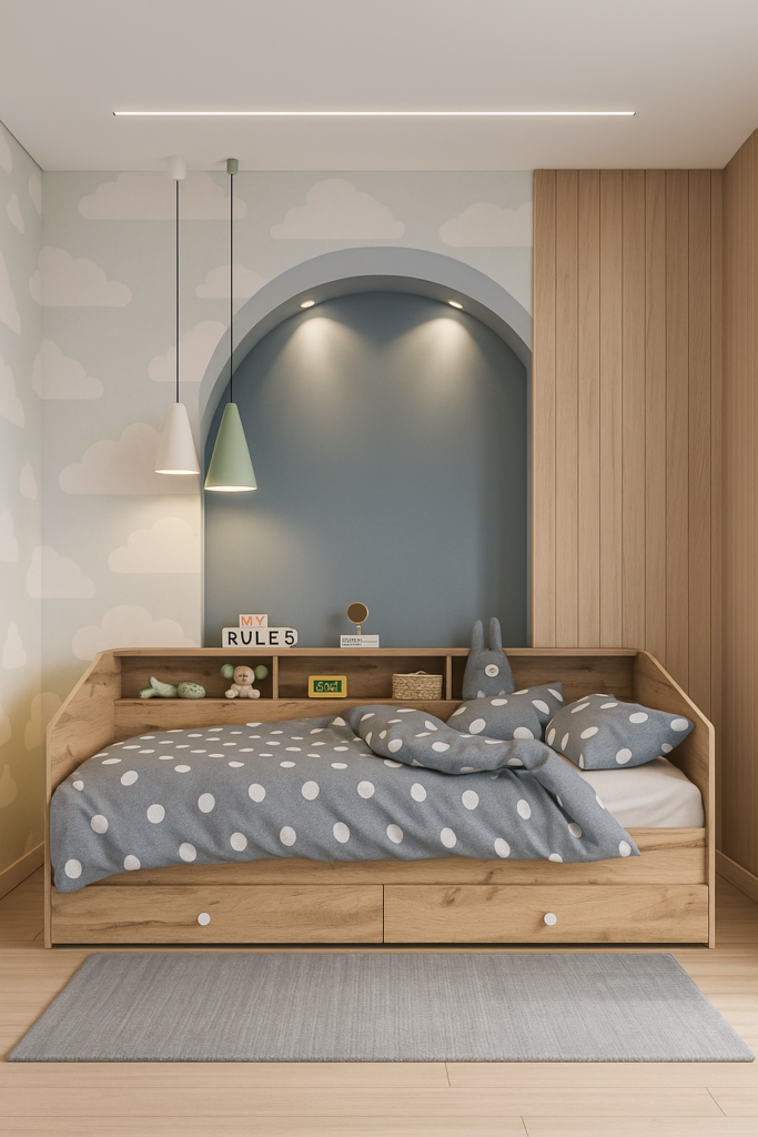 Дитяче односпальне ліжко Sleep Well з шухлядами та полицями 800х2032х1108 мм дерев’яна основа + ламелями