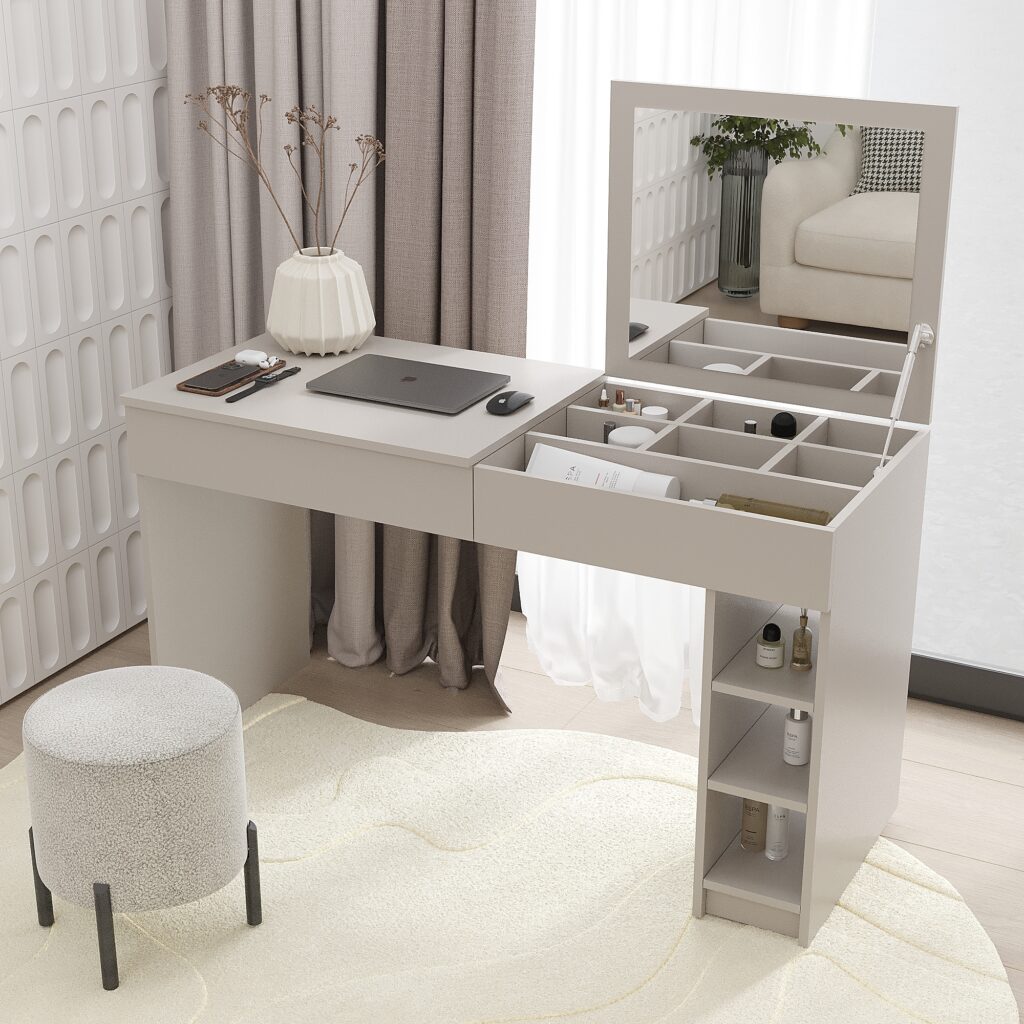 Стол-трансформер 2в1: письменный и туалетный с зеркалом 750х1300х530мм